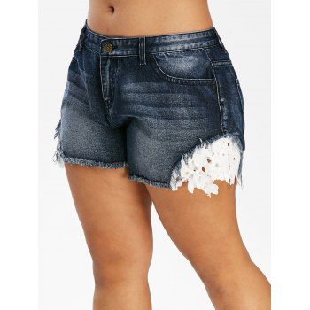

Plus Size Contrast Lace Denim Shorts, Dark slate blue