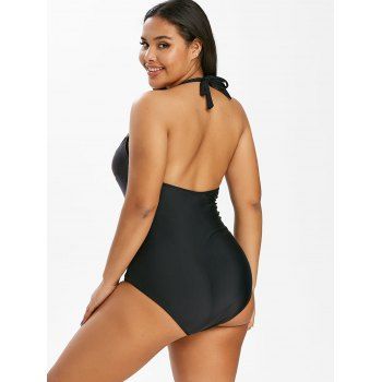 

Plus Size Halter Floral Print Backless One-piece Swimwear, Black