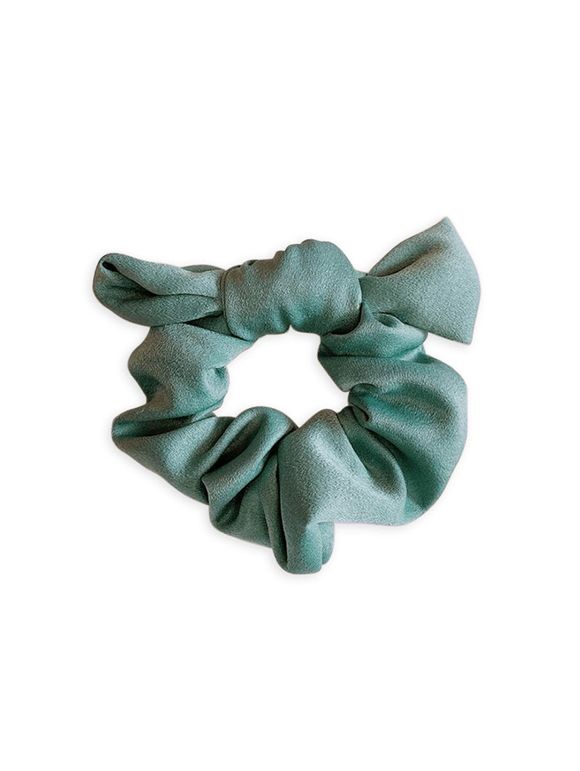 Chouchou Elastique en Couleur Unie avec Nœud Papillon en Tissu - Bleu Vert Ara 