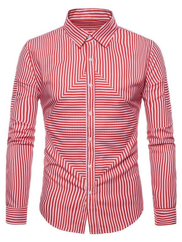 Chemise Boutonnée Motif Rayé à Manches Longues - Rouge XL