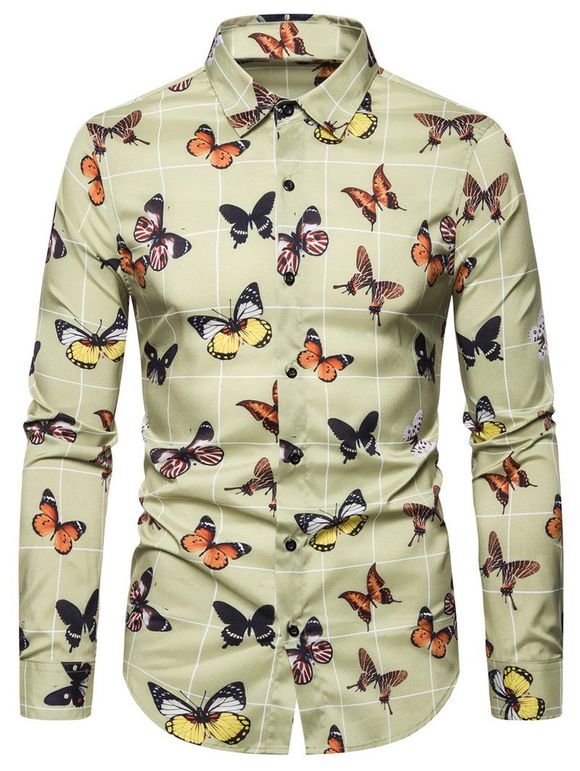 Chemise Papillon Imprimé à Manches Longues avec Bouton - Brun Gingembre M