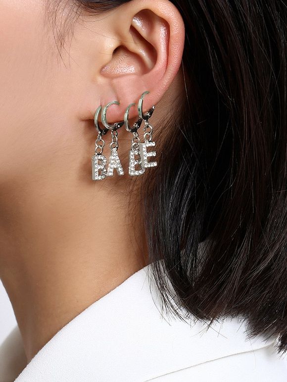 Ensemble de Boucles d'Oreilles Lettre Clip avec Strass - Argent 