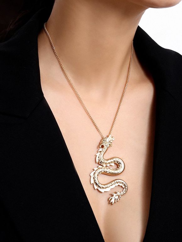 Collier Pendant Simple Dragon Chinois - Or 