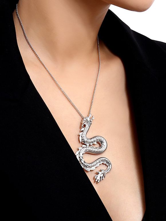 Collier Pendant Simple Dragon Chinois - Argent 