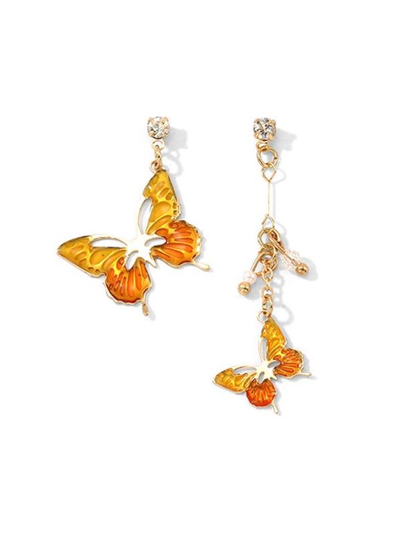 Boucles d'Oreilles Pendantes Asymétriques Motif Papillons - Orange 