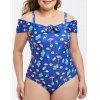 Maillot de Bain Noué en Avant Imprimé à Epaule Ouverte de Grande Taille Une-Pièce - Bleu 2X