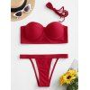 Maillot de Bain Bikini Noué au Dos à Jambe Haute - Rouge Lave L