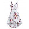 Floral Print Sleeveless Knotted High Low Dress - WHITE XL