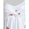 Floral Rose Print Sundress Twisted Cami A Line Dress - WHITE XL