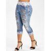 Legging Déchiré 3D Imprimé en Faux Denim de Grande Taille - Bleu Foncé Toile de Jean 2X