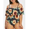 Maillot de Bain Tournesol Imprimé de Grande Taille à Volants Une-Pièce - Noir L