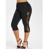 Plus Size Floral Lace Insert O Ring Fitted Leggings - BLACK 5X