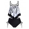 Maillot de Bain Tankini Motif de Plume Grande Taille - Noir L