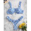 Maillot de Bain Bikini Fleuri à Taille Basse à Lacets - Bleu Dodger XL