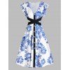 Robe Mi-Longue Fleurie Imprimée Taille Nouée à Col V - multicolor A 2XL