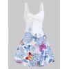 Butterfly Flower Print Cross Cami Fit and Flare Skater Sundress - WHITE XL