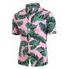Chemise Feuille Imprimée avec Bouton à Manches Courtes - Rose L