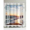 Rideau de Douche Imperméable Coucher du Soleil et Plage 3D Fenêtre Imprimés pour Salle de Bain - Bleu gris W71 X L79 INCH