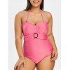 Plus Size Halter O Ring Ruched One-piece Swimsuit - HOT PINK 5X