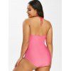 Plus Size Halter O Ring Ruched One-piece Swimsuit - HOT PINK 5X