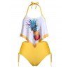 Maillot de Bain Tankini Superposé à Imprimé Ananas de Grande Taille à Volants à Col Halter - Jaune Clair 1X