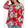 Blouse Fleur Imprimée à Epaule Dénudée de Grande Taille - Rouge Lave 5X