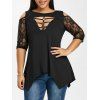 T-shirt Asymétrique Découpé à Epaule Dénudée de Grande Taille en Treillis - Noir 3X