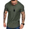 T-shirt Applique Superposé en Couleur Unie à Manches Raglan - Vert Fougère XL