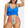 Maillot de Bain Tankini Noué Cachemire Imprimé de Grande Taille à Volants - Bleu Dodger 1X