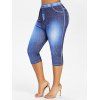 Legging Capri 3D Drapeau Américain Imprimé de Grande Taille - Bleu Myrtille L