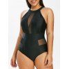 Maillot de Bain en Maille Design de Grande Taille Une-Pièce à Col Halter - Noir 4X
