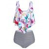 Maillot de Bain Tankini Rembourré Plume et Notes de Musique Imprimées - Blanc 3XL