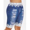 Legging Ajusté Style Déchiré à Imprimé Floral Grande-Taille - Bleu Océan 2X