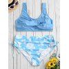 Maillot de Bain Bikini Sanglé Feuille Fleur de Grande Taille à Volants - Bleu Ciel Léger 2X