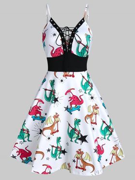 Dinosaur Print Lace Up Mini Cami Dress
