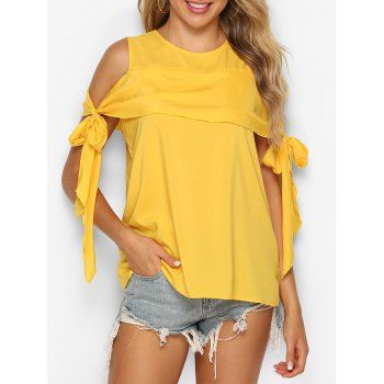 

Cold Shoulder Knotted Flounce Blouse, Bright yellow