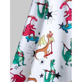 Summer Cartoon Dinosaur Print Lace Up High Waisted Mini Cami Dress