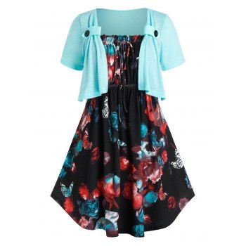 

Plus Size Floral Print Faux Twinset T Shirt, Celeste