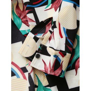 

Flower Geometric Print Button Up Shirt, Multicolor a