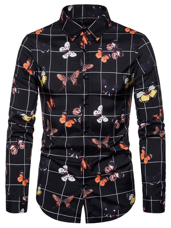 Chemise Boutonnée Motif de Papillon à Manches Longues - Noir XL