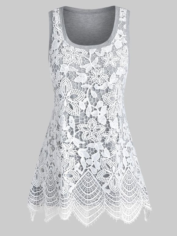 Débardeur Superposé en Dentelle Grande-Taille - Nuage Gris 5X