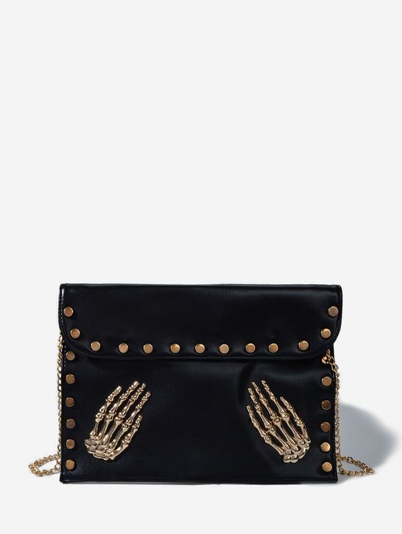 Sac à Bandoulière Punk Squelette Main avec Chaîne - Noir 