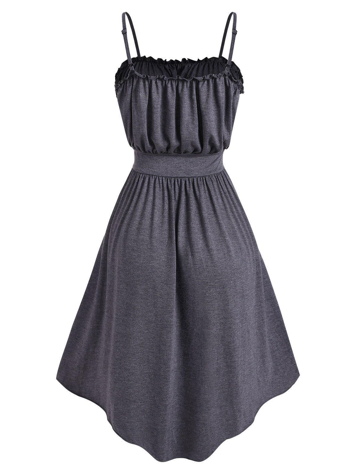 Robe à Bretelle Applique en Dentelle à Volants - Gris nuageux 2XL