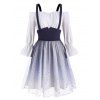 Robe à Épaule Dénudée Grande Taille et Jupe Salopette Ombrée en Tulle à Paillettes - Blanc 1X