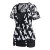 T-shirt Papillon Superposé Plissé de Grande Taille - Noir 5X
