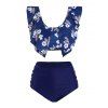 Feuilles imprimé floral Slit tankini maillot de bain - Bleu profond 2XL