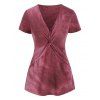 T-shirt Tordu en Avant Teinté à Col V - Rouge Cerise M