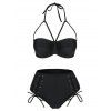 Maillot de Bain Bikini Harnais à Taille Haute à Lacets - Noir XL
