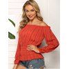 Striped Pattern Off The Shoulder Smocked Blouse - RED WINE M