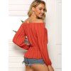 Striped Pattern Off The Shoulder Smocked Blouse - RED WINE M